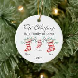 Family Of Three Christmas Stockings Baby Ornament, Of New Personalized Ornament - thumbnail 1