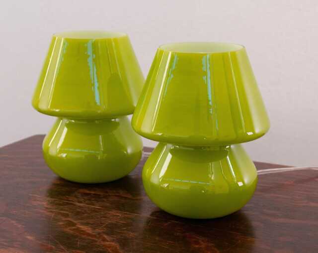 Mushroom Lamp Venetian Murano - Set Of Two Green Glass Light - image 1