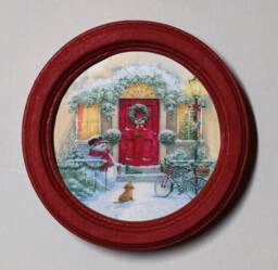 Handmade Christmas Picture, Red Wood Frame, Winter Home Decor - thumbnail 1