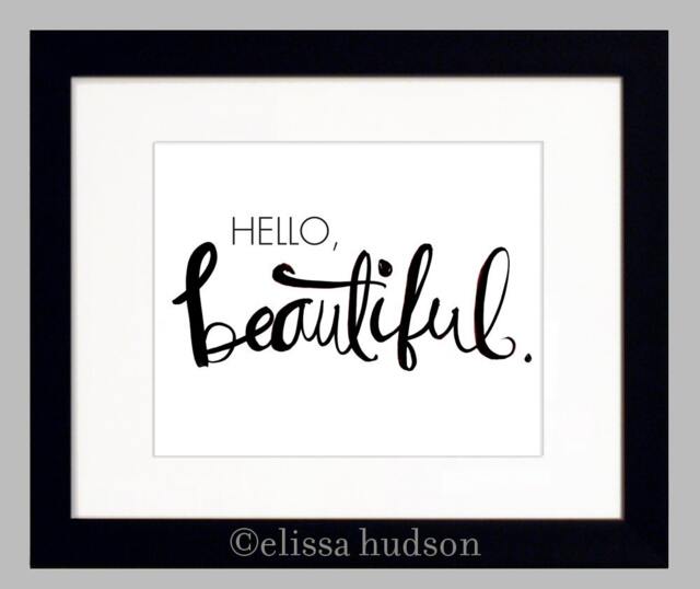 Hello Beautiful Art Print, Hand Lettered Wall Decor, Girl Room - image 1