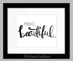 Hello Beautiful Art Print, Hand Lettered Wall Decor, Girl Room - thumbnail 1
