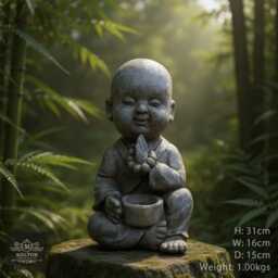 Oriental Zen Garden Praying Buddhist Monk Buddha Ornament Statue Sculpture - thumbnail 2