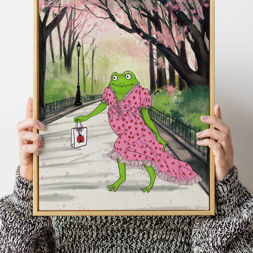 frog in pink dress Russ The Country Folks Shelf Sitters Frog Toad Pink Dress