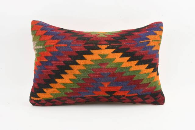Handwoven Kilim Pillow Cover Stripe Wool Cushion, Turkish Home Decor - 16x24 - image 1