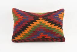 Handwoven Kilim Pillow Cover Stripe Wool Cushion, Turkish Home Decor - 16x24 - thumbnail 1