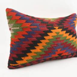 Handwoven Kilim Pillow Cover Stripe Wool Cushion, Turkish Home Decor - 16x24 - thumbnail 3