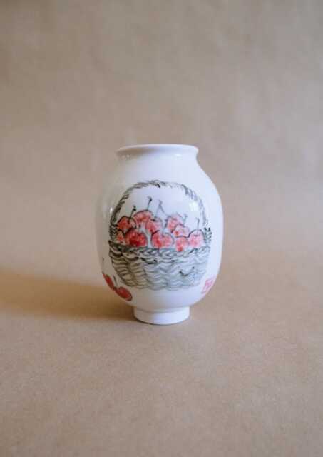 Bamboo Brush Vase - Basket Of Cherries // Handmade Ceramic Vessel - image 1