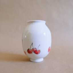 Bamboo Brush Vase - Basket Of Cherries // Handmade Ceramic Vessel - thumbnail 3