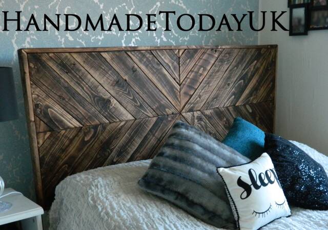 Handmade Headboard Rustic Chevron Herringbone Style Recycled Reclaimed Pallet Wood - image 1