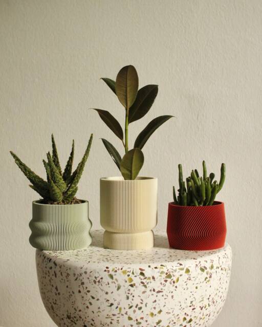 3D Printed Plant Pots Bioplastic Planter Set - Homer, Mayla, Elif in Pistachio, Almond, Red - image 1