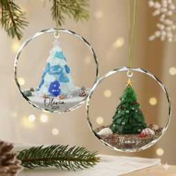 Personalized Seaglass Christmas Tree Ornament, Ceramic Family Gift, Glass Ocean Holiday Keepsake - thumbnail 1