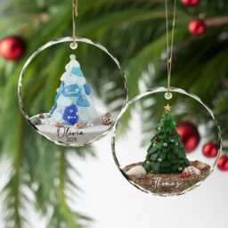 Personalized Seaglass Christmas Tree Ornament, Ceramic Family Gift, Glass Ocean Holiday Keepsake - thumbnail 3