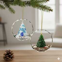 Personalized Seaglass Christmas Tree Ornament, Ceramic Family Gift, Glass Ocean Holiday Keepsake - thumbnail 4