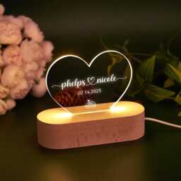 Custom Wedding Night Light, Led Heart Couple Name Anniversary Gifts, Newlyweds Bedroom Lamp, Gift For Girlfriend, Just Married - thumbnail 3