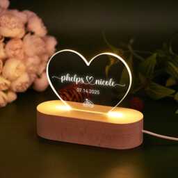 Custom Wedding Night Light, Led Heart Couple Name Anniversary Gifts, Newlyweds Bedroom Lamp, Gift For Girlfriend, Just Married - thumbnail 2