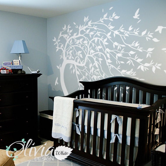 White Large Nursery Blowing Tree Wall Mural Decal Sticker -Nt032 - image 1