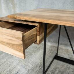 Solid Walnut Desk - Floating Drawer, Matte Black Steel Base - thumbnail 4