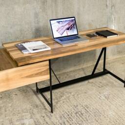 Solid Walnut Desk - Floating Drawer, Matte Black Steel Base - thumbnail 2