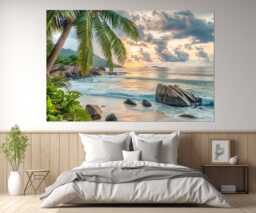 Scenic Tropical Beach Canvas Print, Wall Decor, Ocean Art, Large Sea Framed & Ready To Hang - thumbnail 1