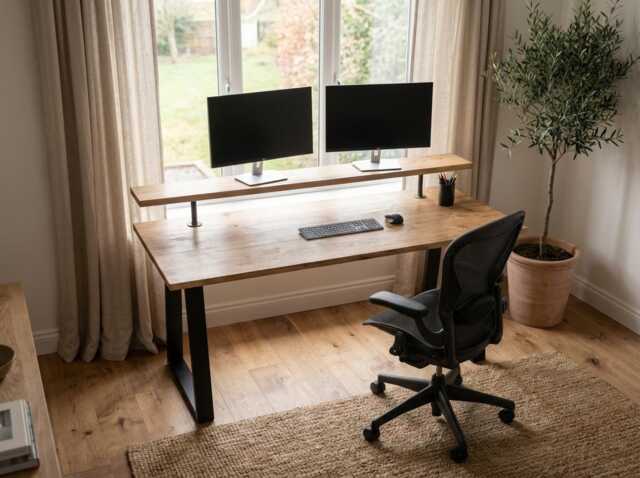 Solid Wood Desk With Monitor Shelf - image 1