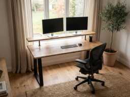 Solid Wood Desk With Monitor Shelf