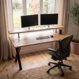 Solid Wood Desk With Monitor Shelf - thumbnail 2