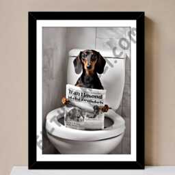 Funny Dachshund Bathroom Print, Sausage Dog On Toilet - thumbnail 2