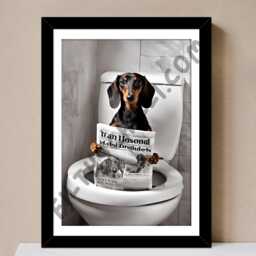 Funny Dachshund Bathroom Print, Sausage Dog On Toilet - thumbnail 1