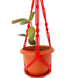 Macrame Plant Hanger 18 Inches 3mm Red Hanging Planter Pattern Indoor Or Outdoor Decor Gift Idea Handmade Flowerpot Wall - thumbnail 2