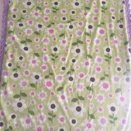 Daisy Flower Minky Sherpa Baby Blanket - Green With Pink Lavender & White Daisies Crochet Trim - thumbnail 4