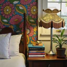 Gold Paisley Fabric Lampshade With Antique Fringe, Handmade For Table & Floor Standard Lamp Shades, Ceiling Lights - thumbnail 3