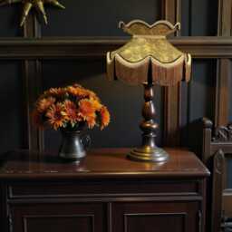 Gold Paisley Fabric Lampshade With Antique Fringe, Handmade For Table & Floor Standard Lamp Shades, Ceiling Lights - thumbnail 2
