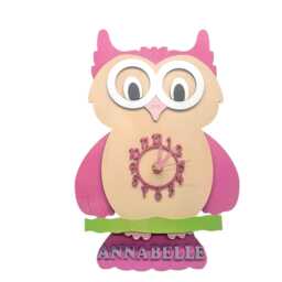 Pink Owl Personalised Wooden Pendulum Children's Clock - thumbnail 3