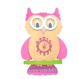 Pink Owl Personalised Wooden Pendulum Children's Clock - thumbnail 4