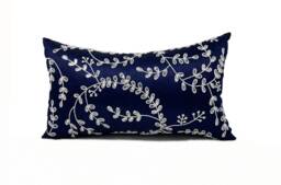 Navy Blue Throw Pillows Bead Sequin, Leaves Pillow -Silk Pillow, Cushion Cover Zipper, All Sizes, White Sequin Gifts