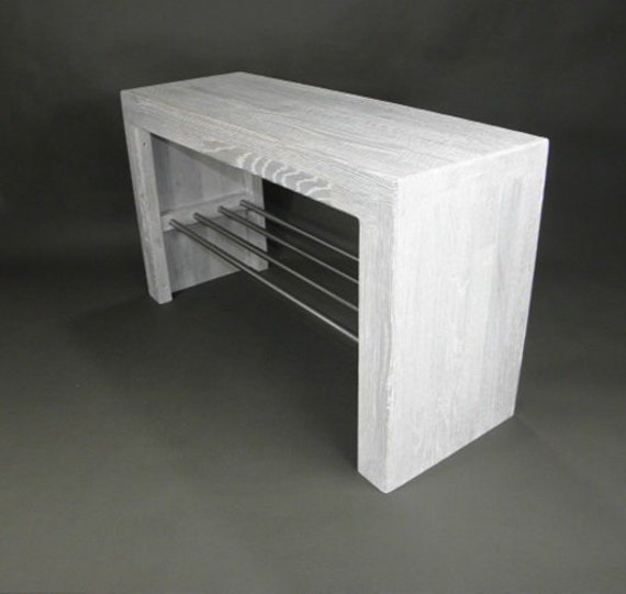 Bench Shoe Bench Solid Oak White Rack Stainless Steel Hallway Wardrobe Wooden - image 1