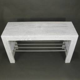 Bench Shoe Bench Solid Oak White Rack Stainless Steel Hallway Wardrobe Wooden - thumbnail 3