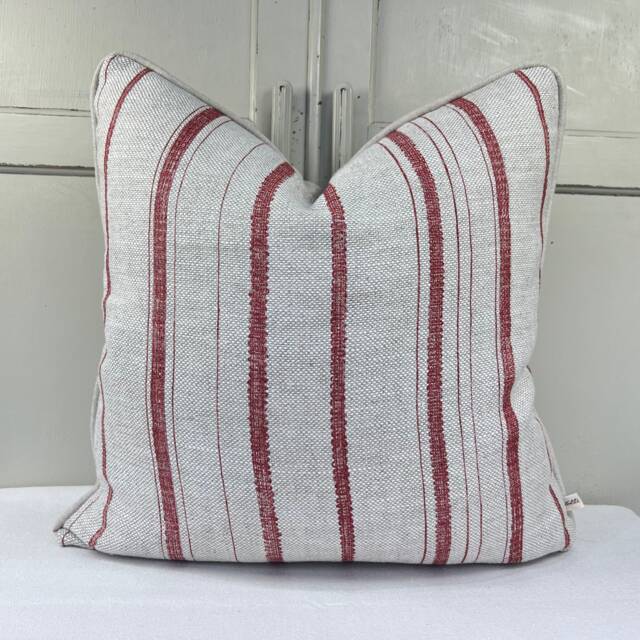 Cushions Made in Fermoie Carskiey Single Stripe Luxury Designer Decorative Neutral Red Linen Cushion Pillow Throw Cover - image 1