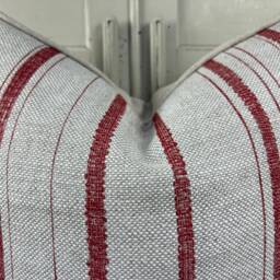 Cushions Made in Fermoie Carskiey Single Stripe Luxury Designer Decorative Neutral Red Linen Cushion Pillow Throw Cover - thumbnail 4