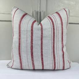 Cushions Made in Fermoie Carskiey Single Stripe Luxury Designer Decorative Neutral Red Linen Cushion Pillow Throw Cover - thumbnail 1