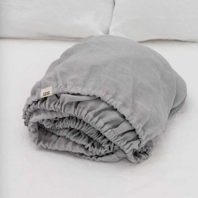 Light Grey Fitted Linen Bed Sheet in King, Queen, Single, Twin & Other Custom Sizes, Stone Washed Soft Natural Cover - image 1