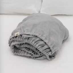 Light Grey Fitted Linen Bed Sheet in King, Queen, Single, Twin & Other Custom Sizes, Stone Washed Soft Natural Cover