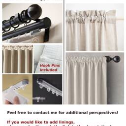 Pair Beautiful Linen Curtains French Drapes With Lace Valance Wedding Burlap Beige Curtain Panels - thumbnail 4