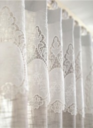 Pair Beautiful Linen Curtains French Drapes With Lace Valance Wedding Burlap Beige Curtain Panels - thumbnail 1