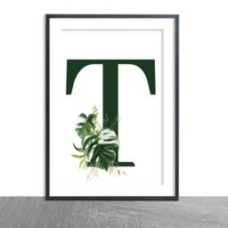 Initial Print Natural Botanical Plant Letter - Nursery Kids Childrens Bedroom Decor Art- Home Gift Greenery - thumbnail 2
