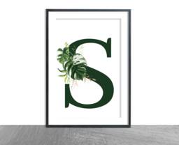 Initial Print Natural Botanical Plant Letter - Nursery Kids Childrens Bedroom Decor Art- Home Gift Greenery - thumbnail 1