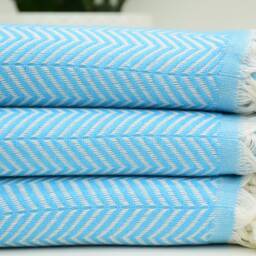 Turkish Blanket, Blanket Rug, Beach Towel, King Size Bed Cover, 79x90 Herringbone Turquoise Blankets Bct-Arrw-Pk - thumbnail 3
