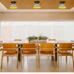 Modern Brass Flush Mount Light - White Shade Kitchen Lighting - thumbnail 2