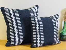 Handmade Moroccan Cotton Pillow, Boho Throw, 23x23 In - thumbnail 1
