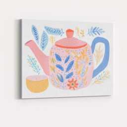 Scandinavian Floral Teapot & Tea Cup Watercolour Illustration Canvas Wall Art Print Decor Picture Ready To Hang - thumbnail 4